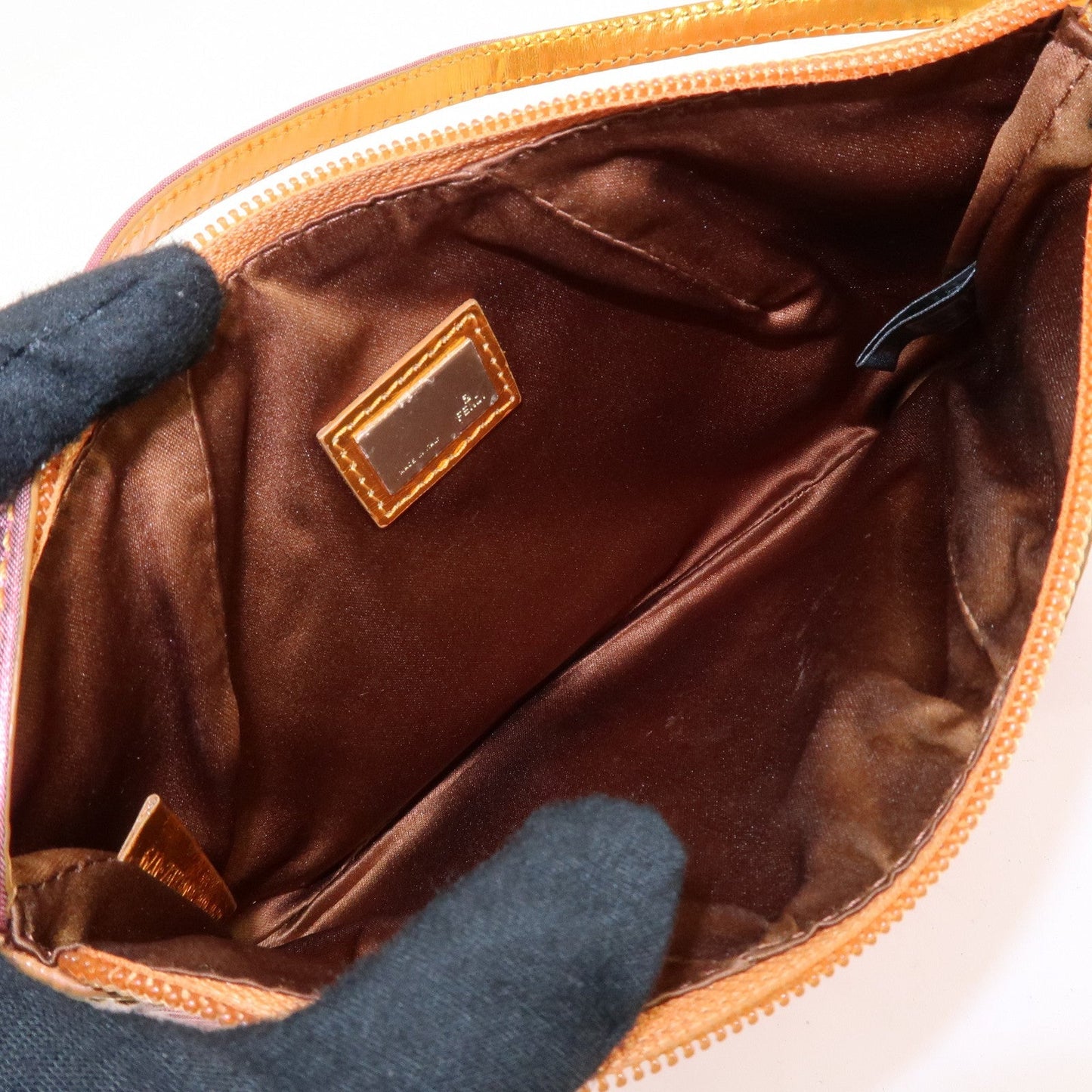 FENDI Zucchino PVC Patent Leather Shoulder Bag Hand Bag Pink Gold