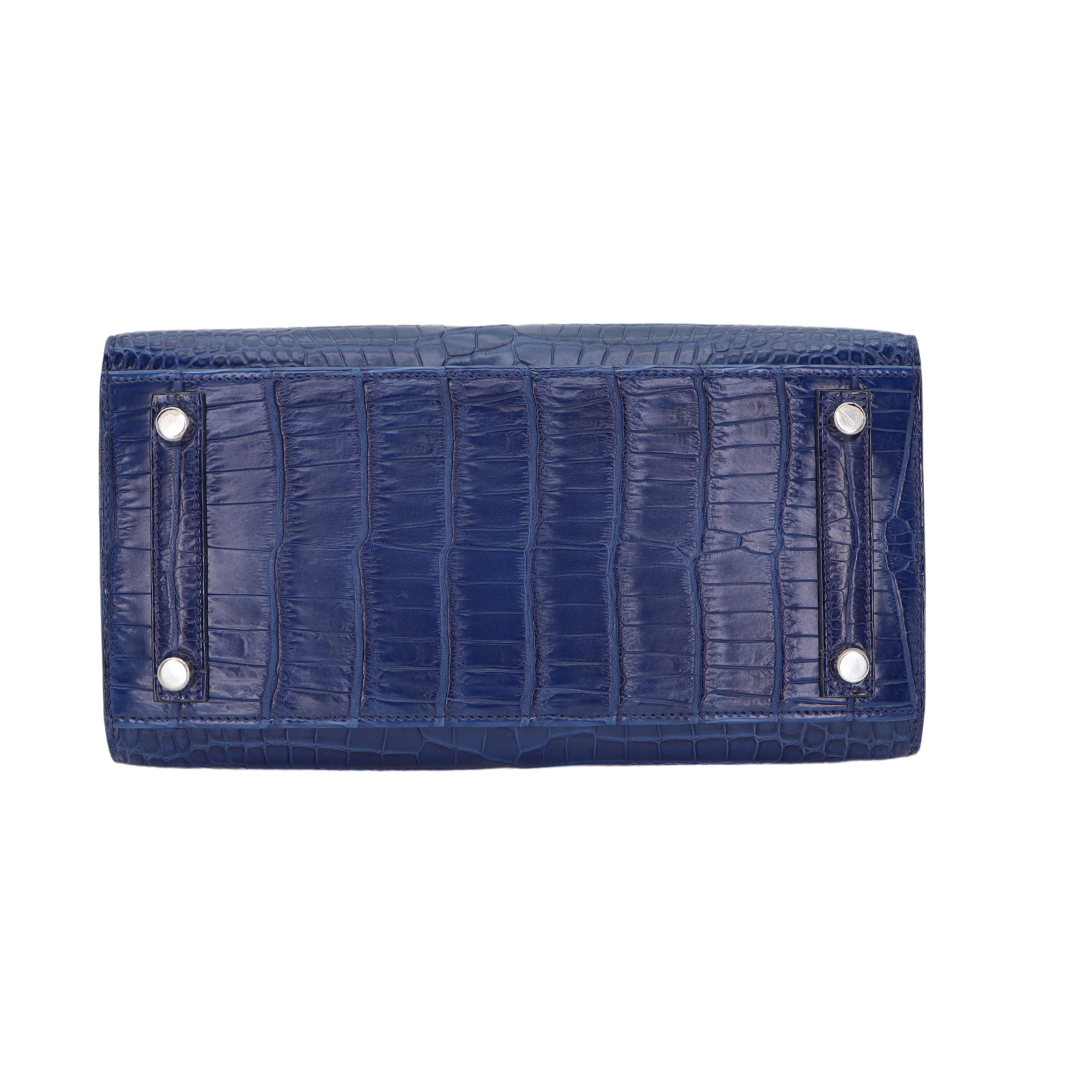 Hermes25cm Birkin Sellier Indigo Aizome Matte Porosus Crocodile Palladium Hardware