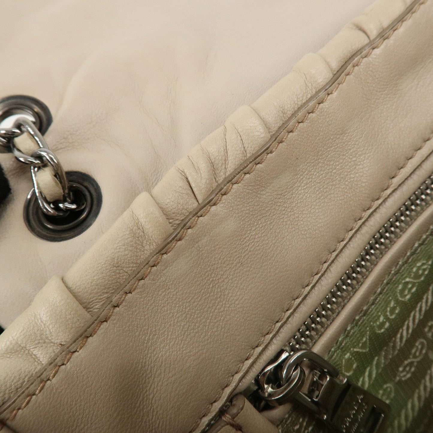 PRADA Leather Gathered Chain Shoulder Bag Ivory B4695C