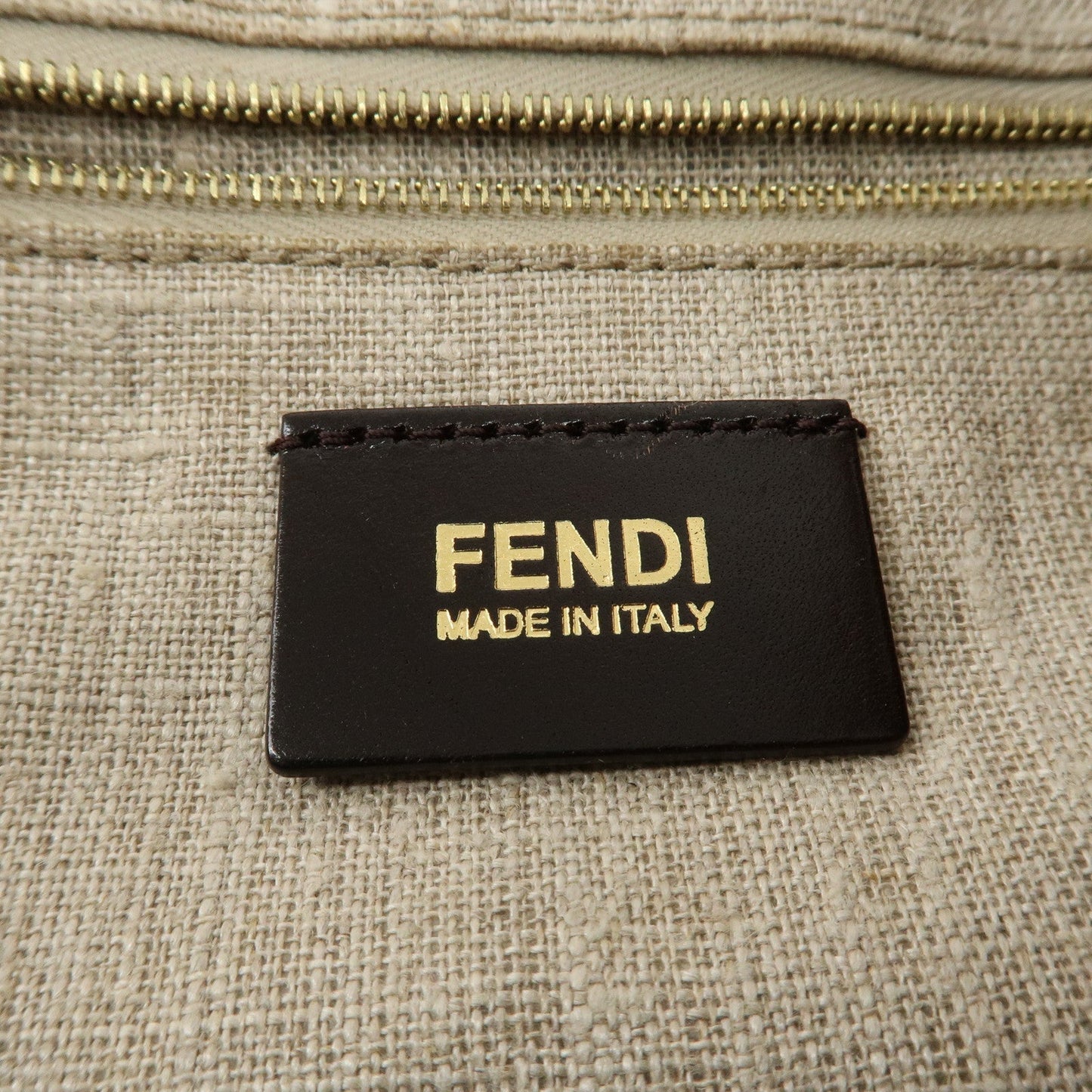 FENDI Pequin Canvas Leather Shoulder Bag Beige Black Brown 8BR653