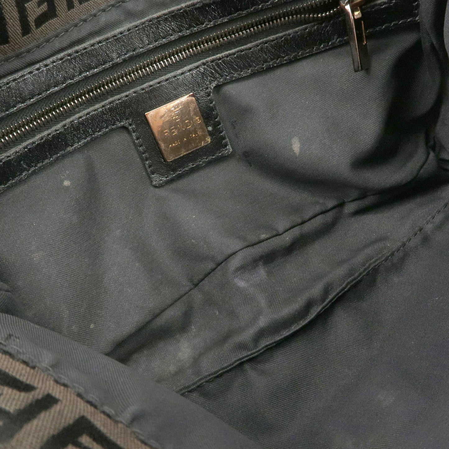 FENDI Mamma Baguette Canvas Shoulder Bag Brown Black 26424