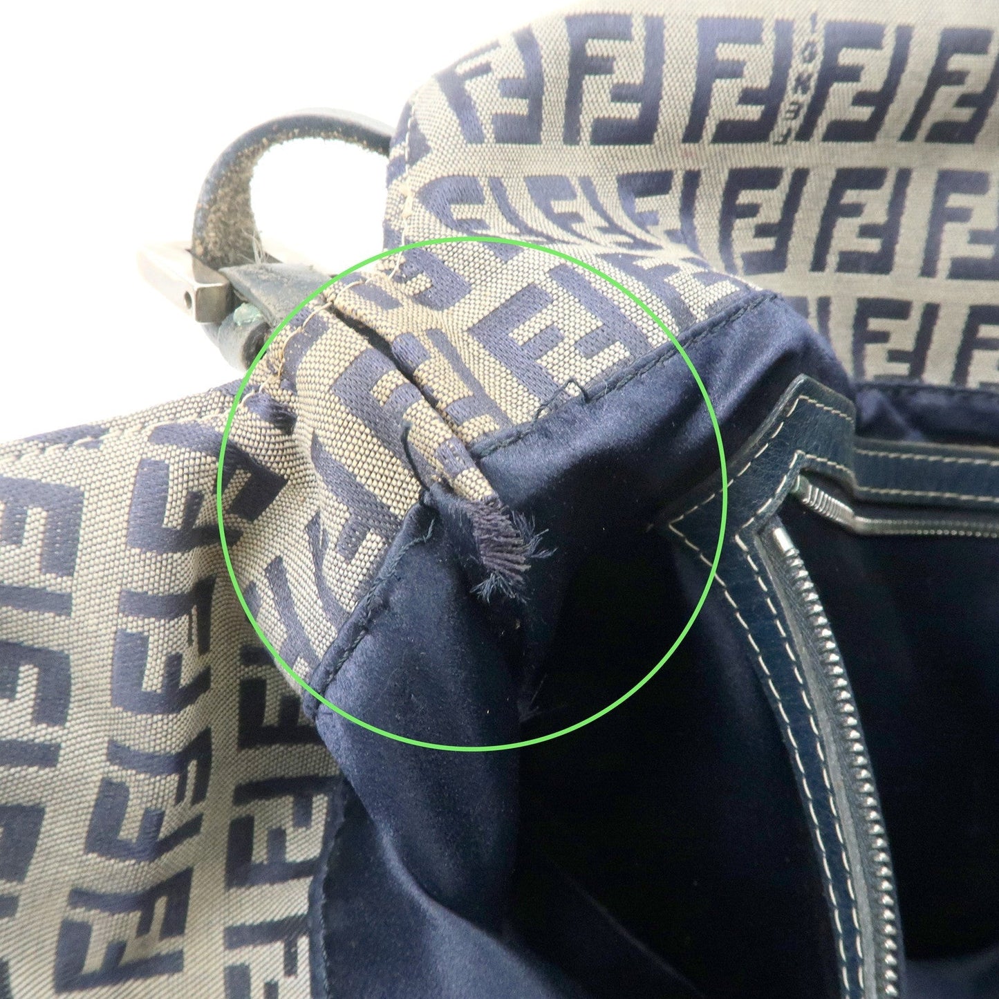 FENDI Zucchino Canvas Leather Shoulder Bag Hand Bag Grey Navy 26796