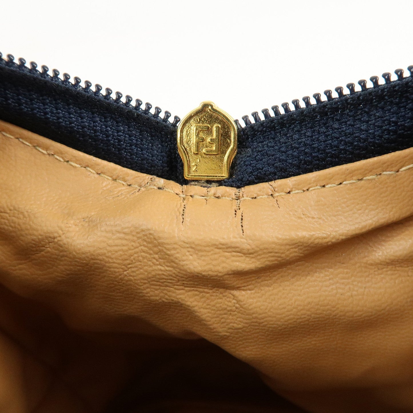 FENDI PVC Leather 2Way Bag Hand Bag Navy Brown