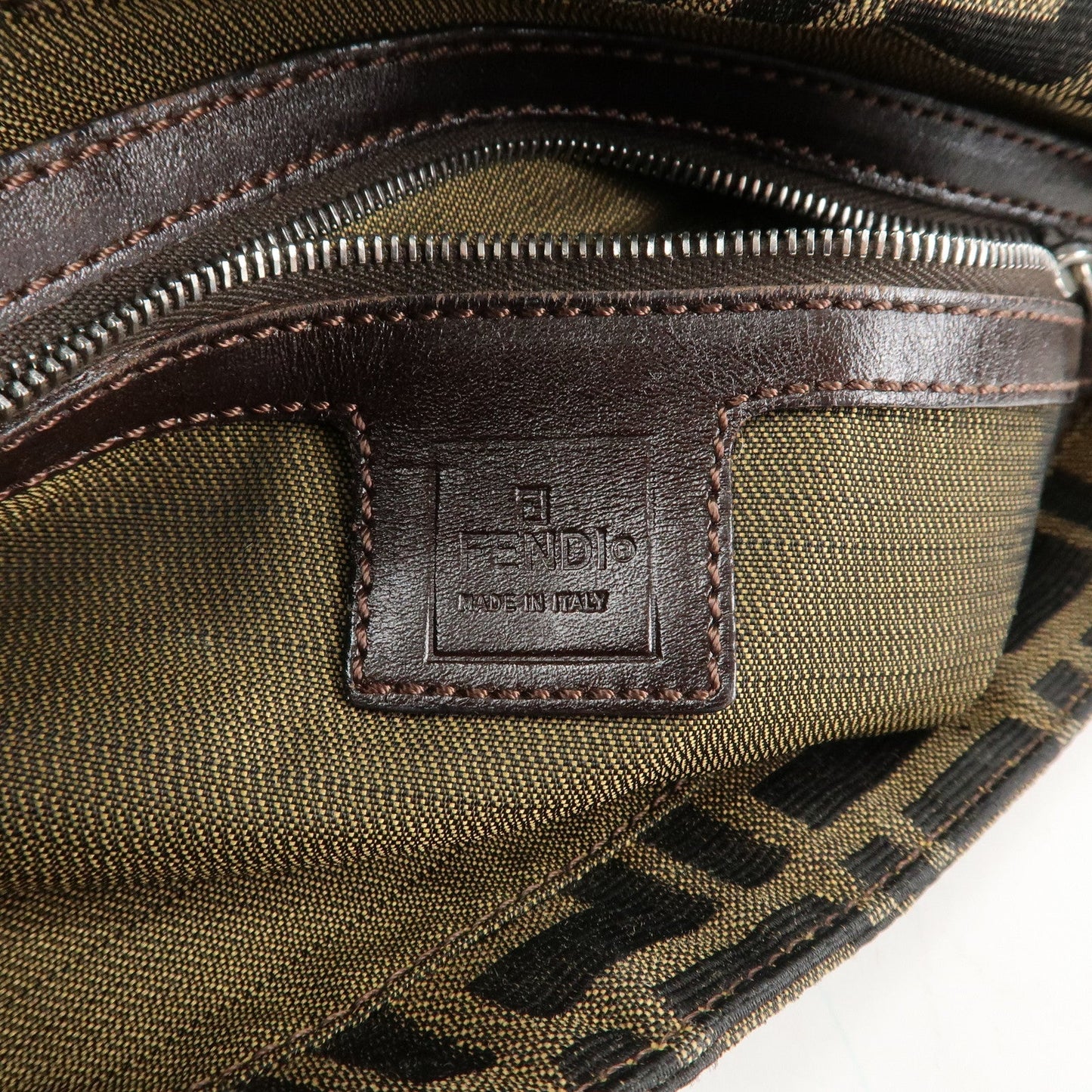 FENDI Mamma Bagguette Zucca Canvas Leather Shoulder Bag 26424