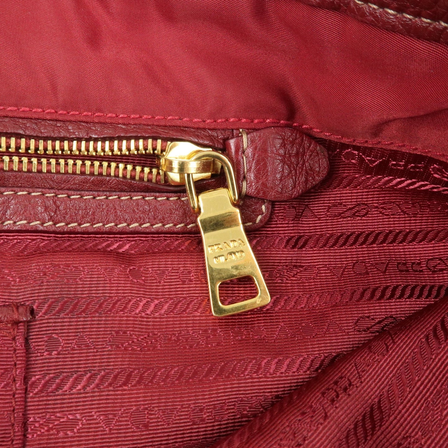 PRADA Logo Nylon Leather Tote Bag Shoulder Bag Dark Red BR4634