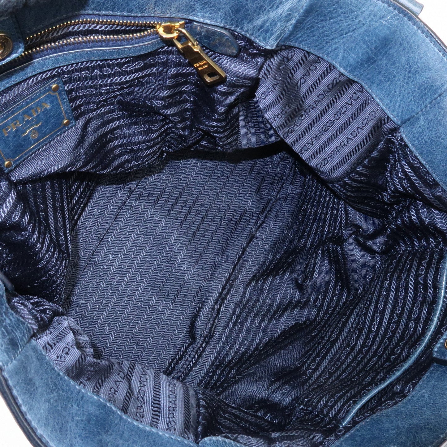 PRADA Leather 2Way Bag Hand Bag Shoulder Bag Blue BN2325