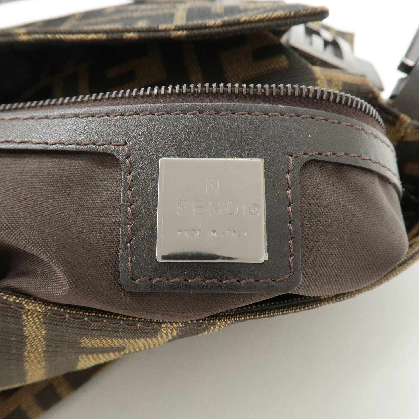 FENDI Mamma Baguette Zucca Canvas Leather Shoulder Bag 8BR001