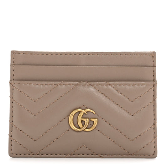 Gucci Calfskin Matelasse GG Marmont Card Holder Porcelain Rose