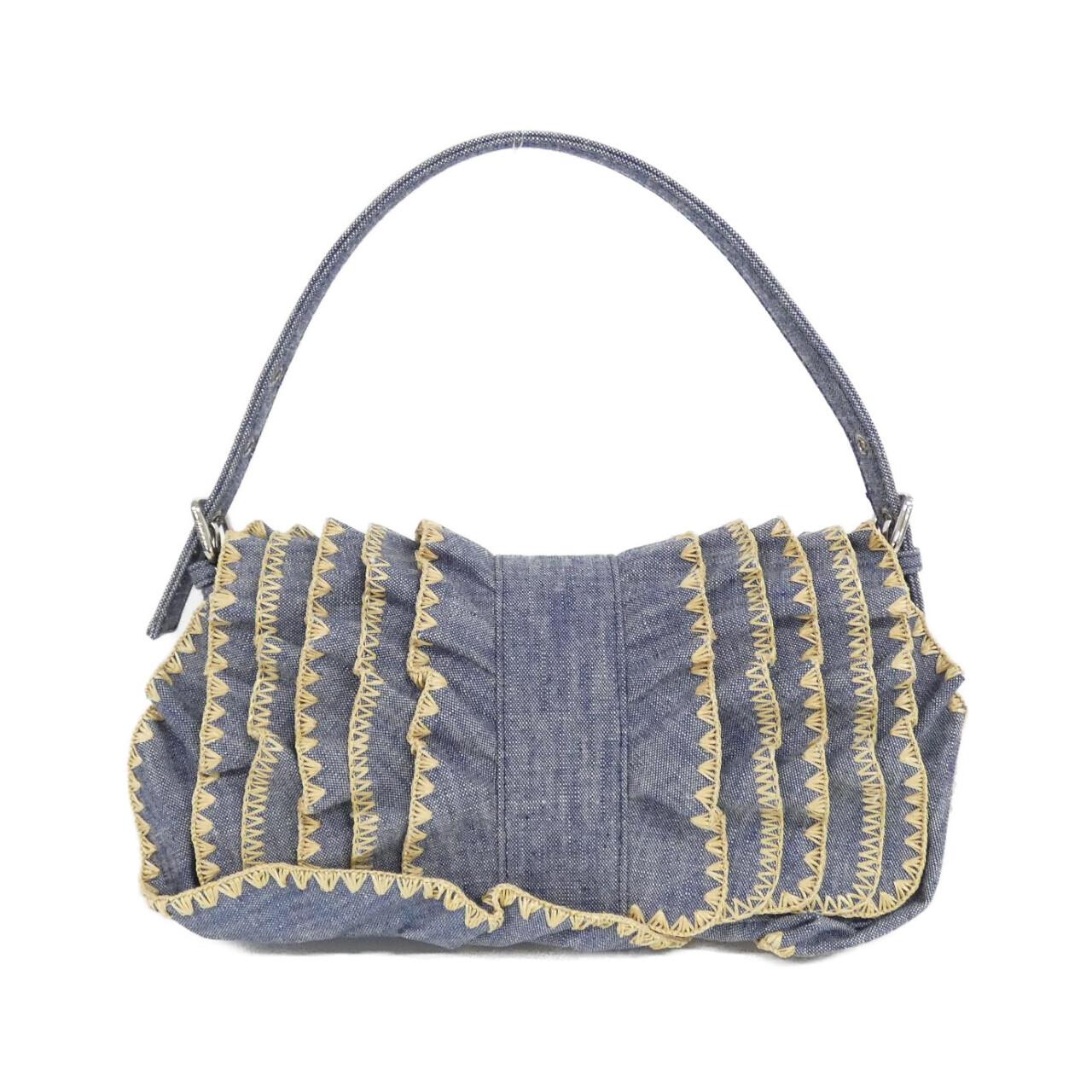 Fendi Baguette Denim Raffia Shoulder Bag