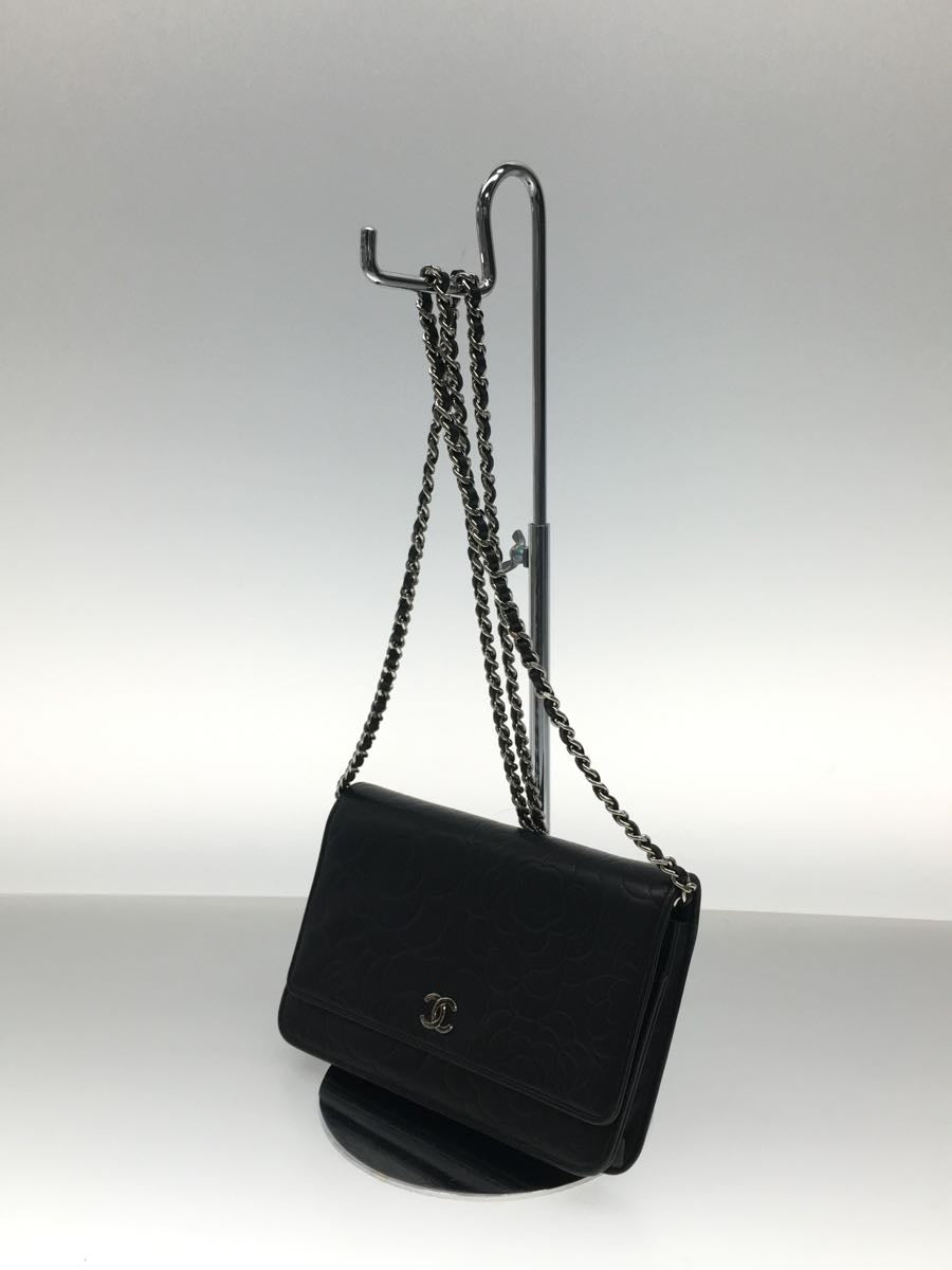 Chanel Camellia Lambskin Leather Chain Wallet Black
