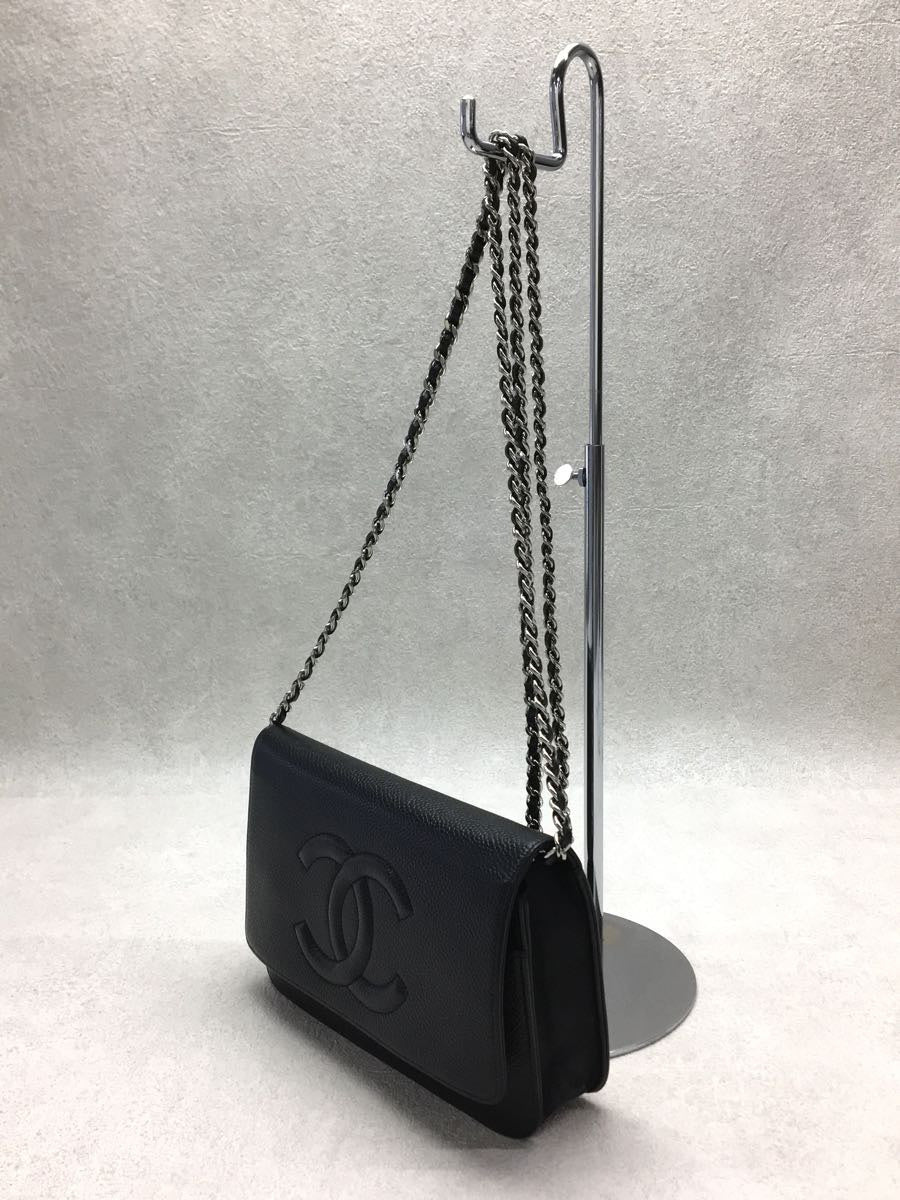 Chanel Caviar Skin Plain Women's Chain Wallet