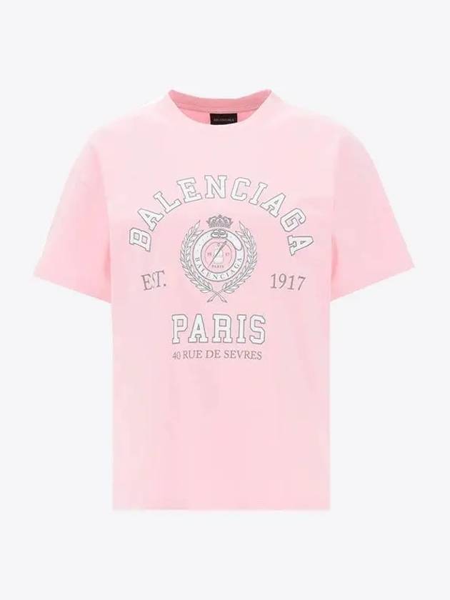 Luxury Balenciaga Trending 2026 College 1917 Print Short Sleeve T-Shirt Pink