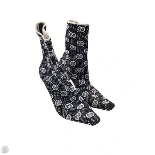 Boots Luxury Designer By Gucci In Black & White, Size: 9(39)