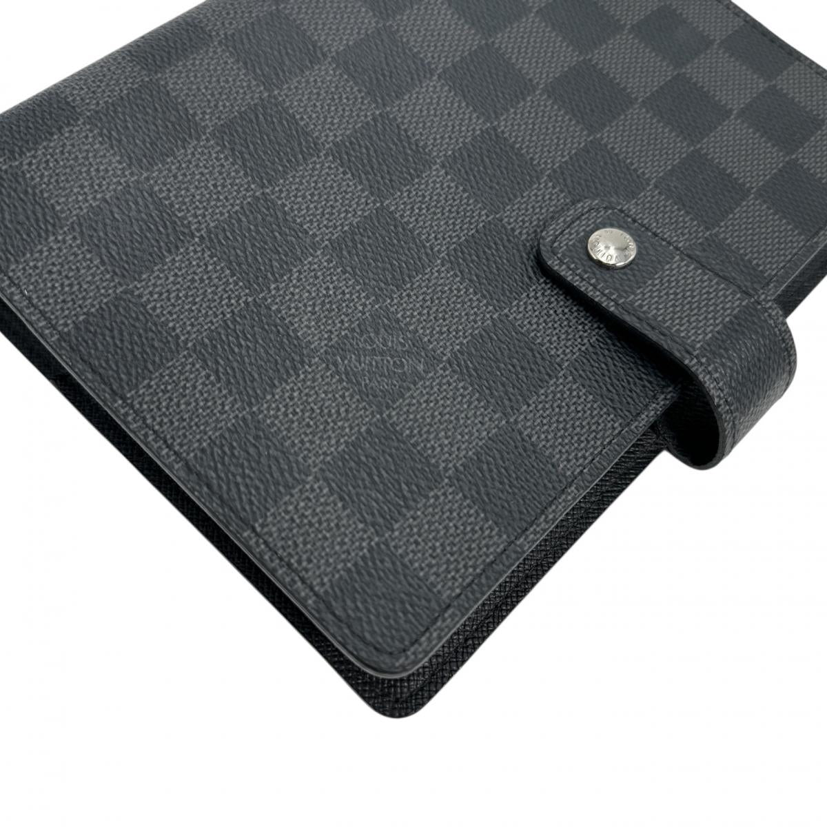LOUIS VUITTON Notebook cover R20242 Damier Grafitto Canvas Black x gray System notebook cover Damier Graphite Agenda MM mens(Unisex)