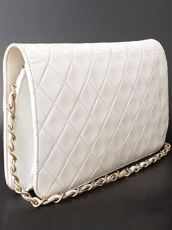 Chanel Matelasse Chain Shoulder Bag Leather White