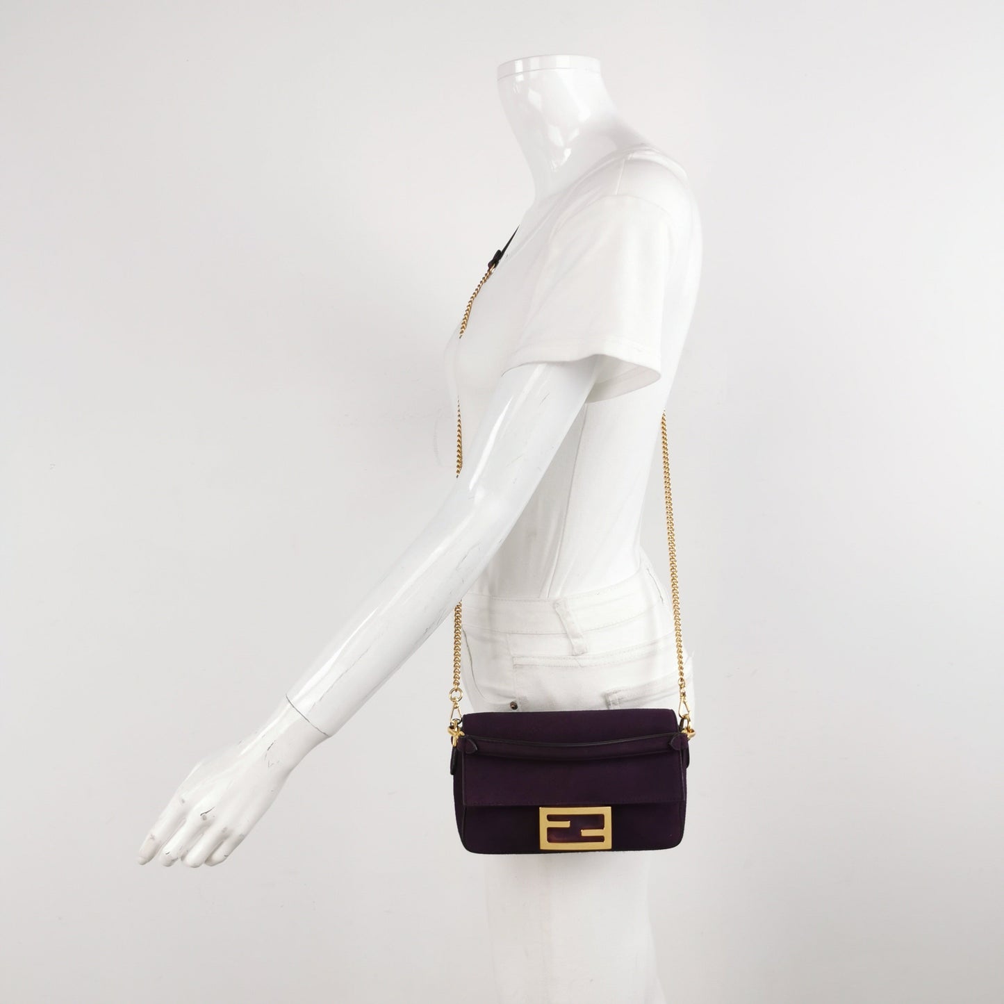 Fendi Baguette Mini Purple Suede Gold Hardware Crossbody Bag