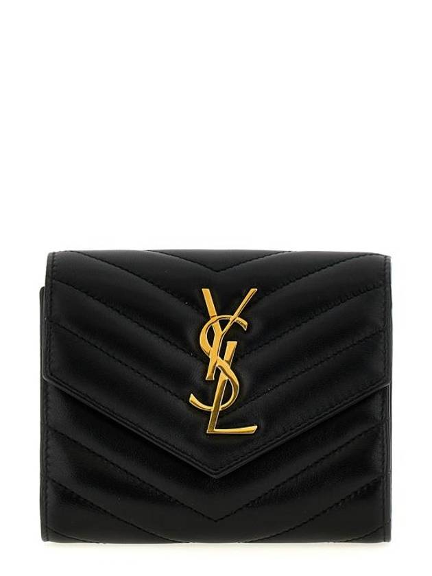 Luxury Saint Laurent Trending 2025 Cassandre Matelasse Compact Quilted Lambskin Half Wallet Black