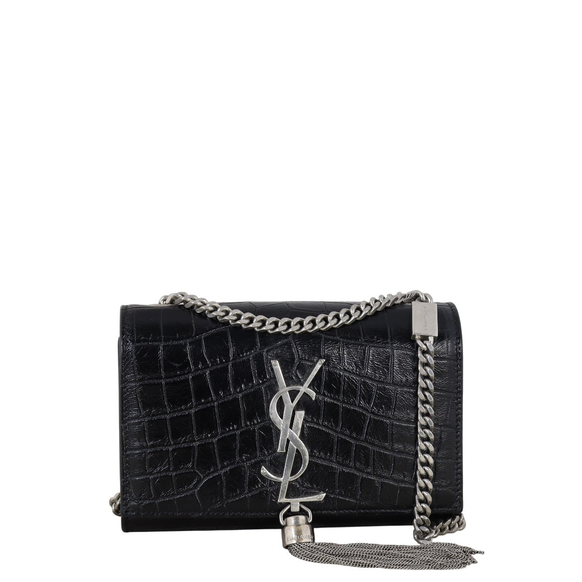 Saint Laurent Kate Tassel Chain Bag Small Croc-Embossed