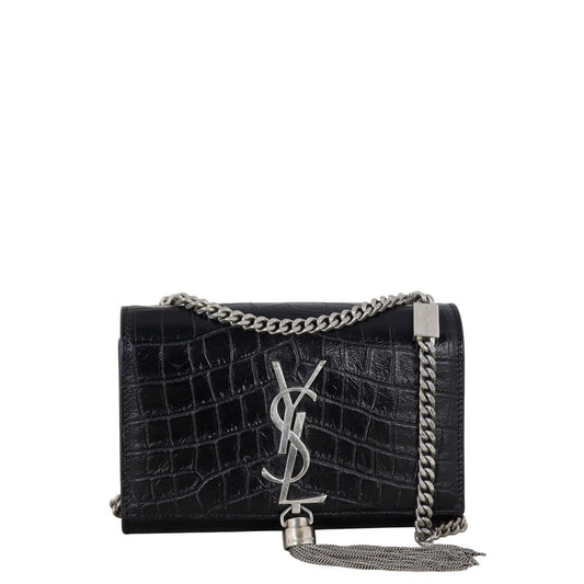 Saint Laurent Kate Tassel Chain Bag Small Croc-Embossed