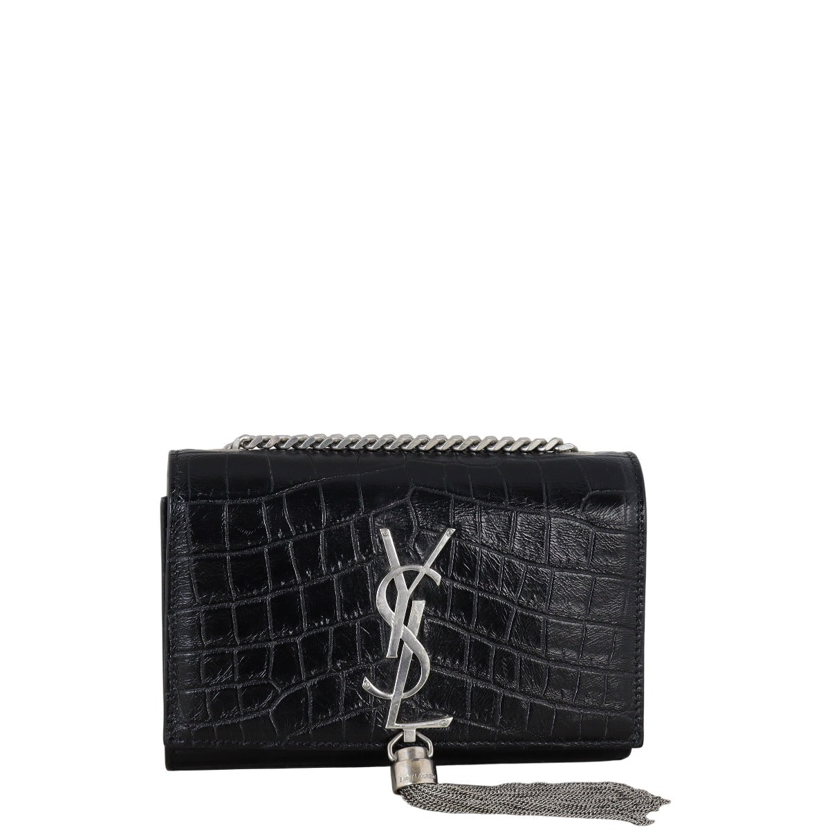 Saint Laurent Kate Tassel Chain Bag Small Croc-Embossed
