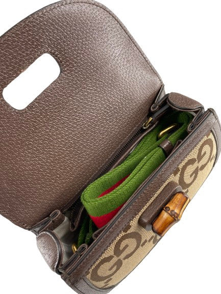 Gucci Bamboo 1947 Top Handle Bag Jumbo Gg Canvas Brown Canvas Handbag ( )