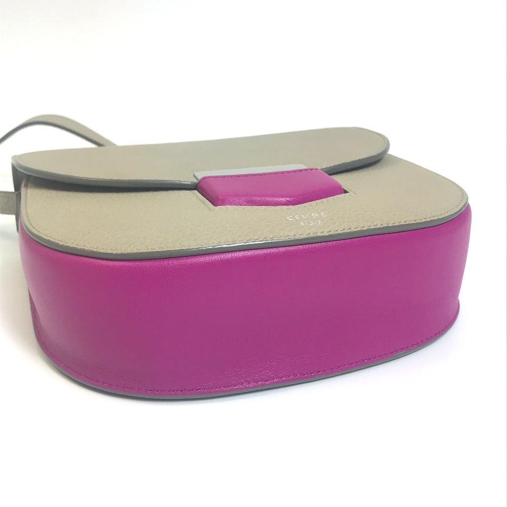 CELINE Shoulder Bag leather Gray x purple pink By color Trotter small Women