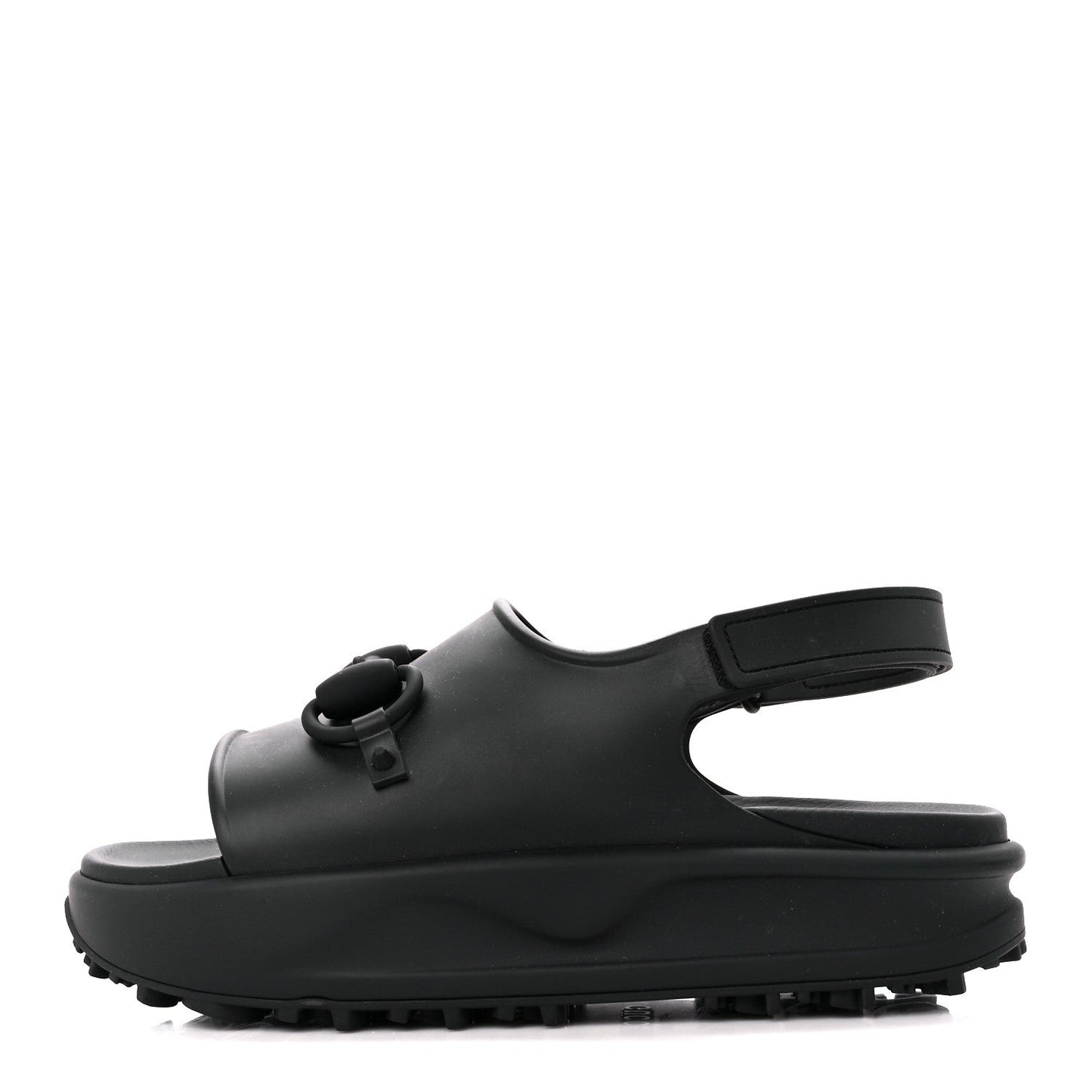 Gucci Soft Rubber Mens Horsebit Platform Slingback Sandals 9 Black