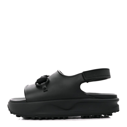 Gucci Soft Rubber Mens Horsebit Platform Slingback Sandals 9 Black