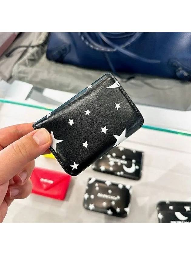 Luxury Balenciaga Trending 2026 Star Logo Print Tri-Fold Half Wallet Black