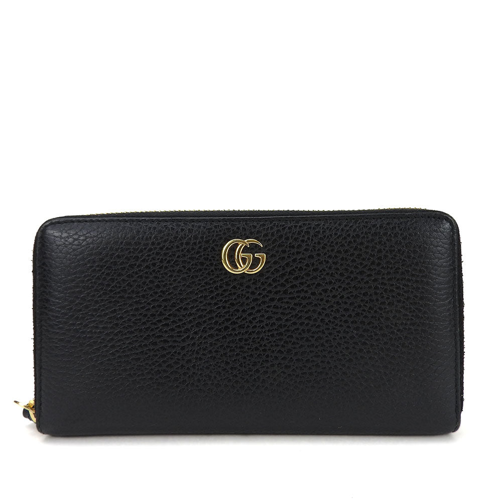 GUCCI Long Wallet Purse 456117 leather black GG Marmont