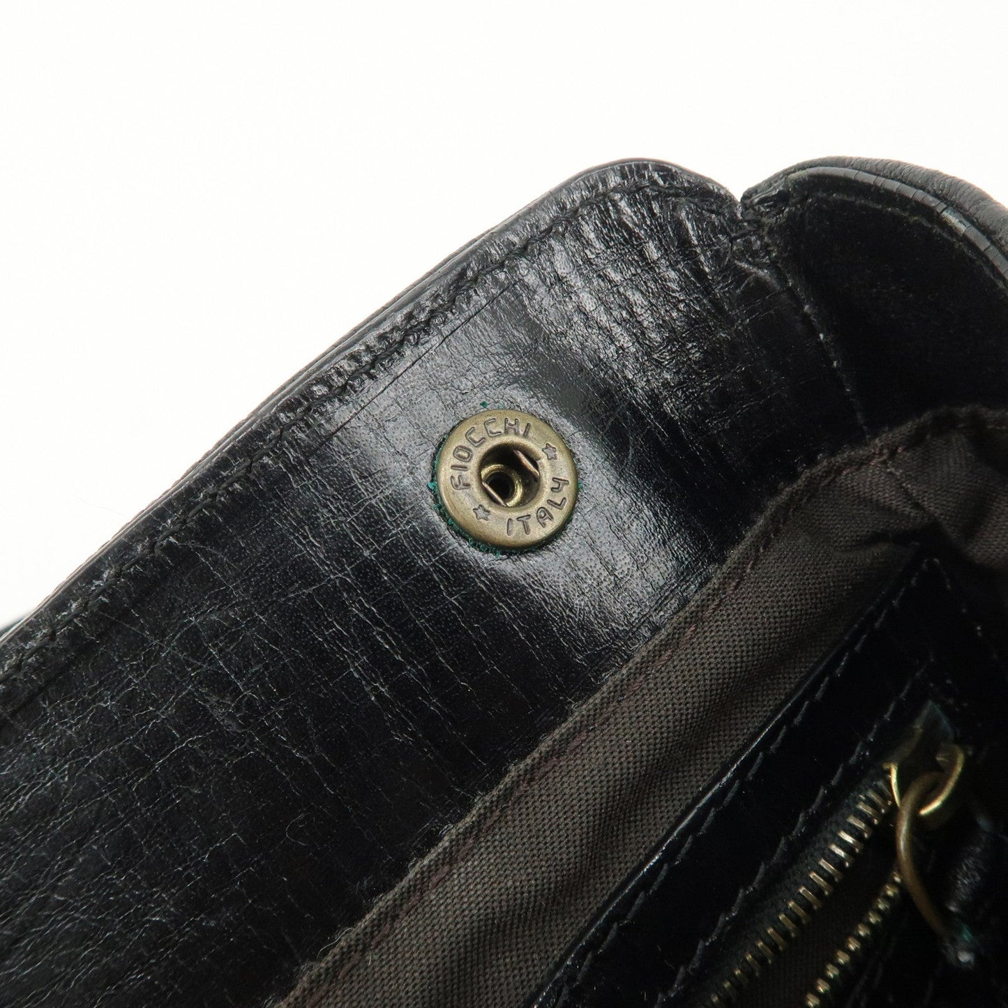 FENDI Ethnico Zucca Canvas Leather Shoulder Bag Black 8BN157