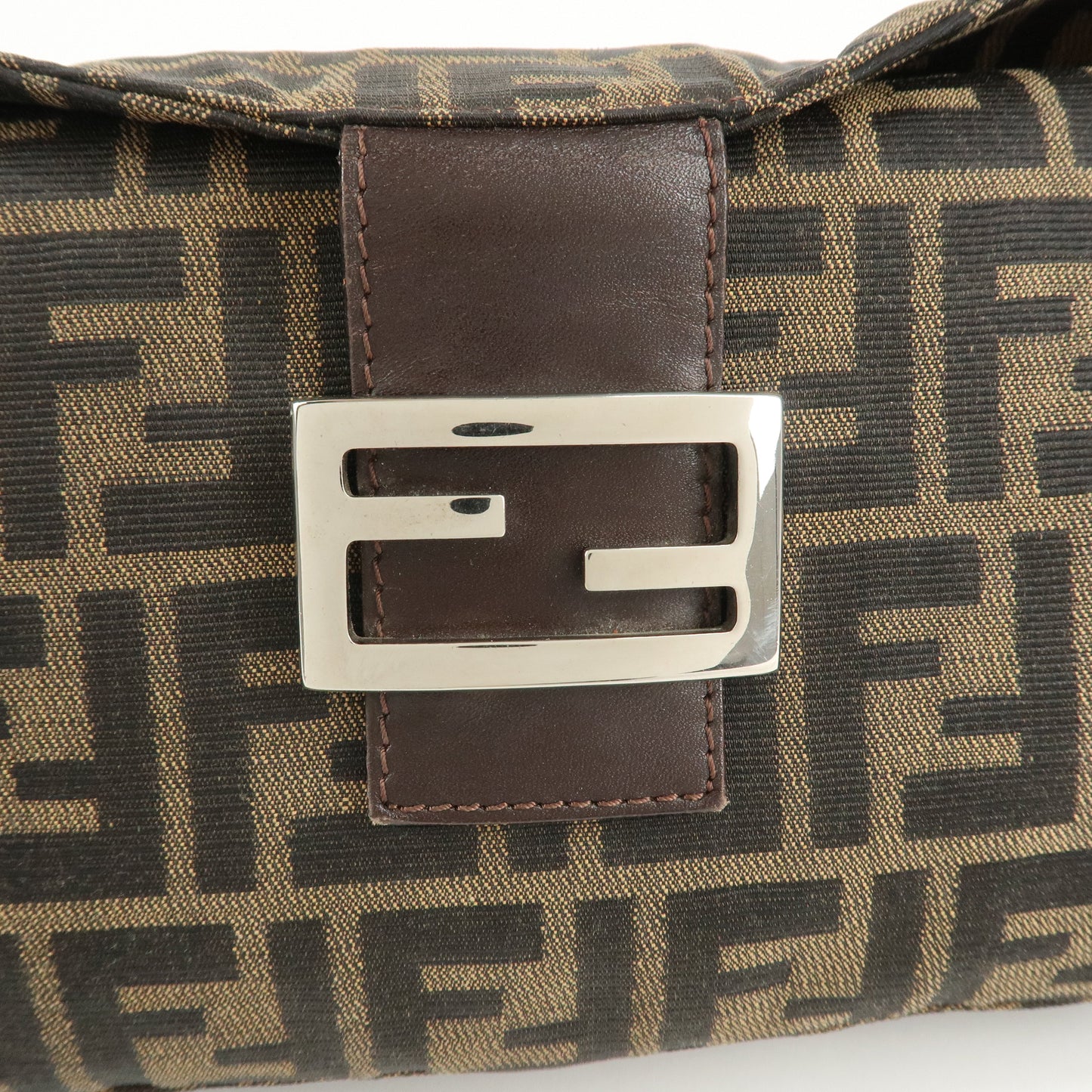 FENDI Zucca Canvas Leather Shoulder Bag Brown Black 26725