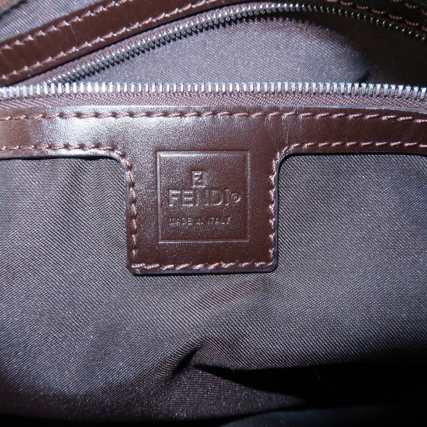FENDI Mamma Baguette Zucca Canvas Leather Shoulder Bag 26325