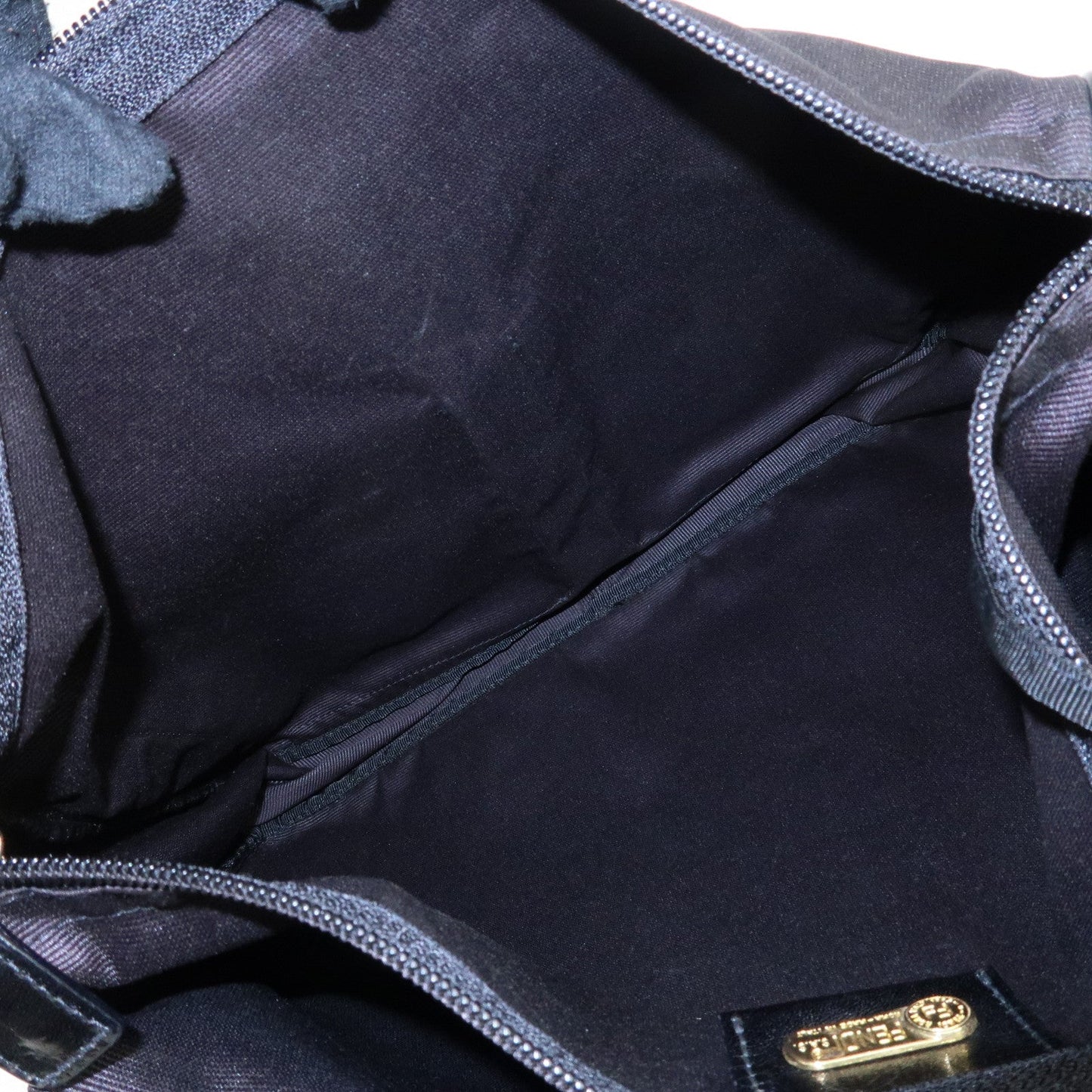 FENDI Nylon Canvas Leather Shoulder Bag Hand Bag Black Brown