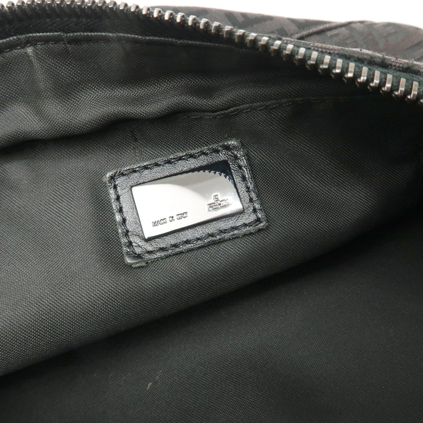 FENDI Zucchino Canvas Leather Shoulder Bag Dark Brown 8BR444