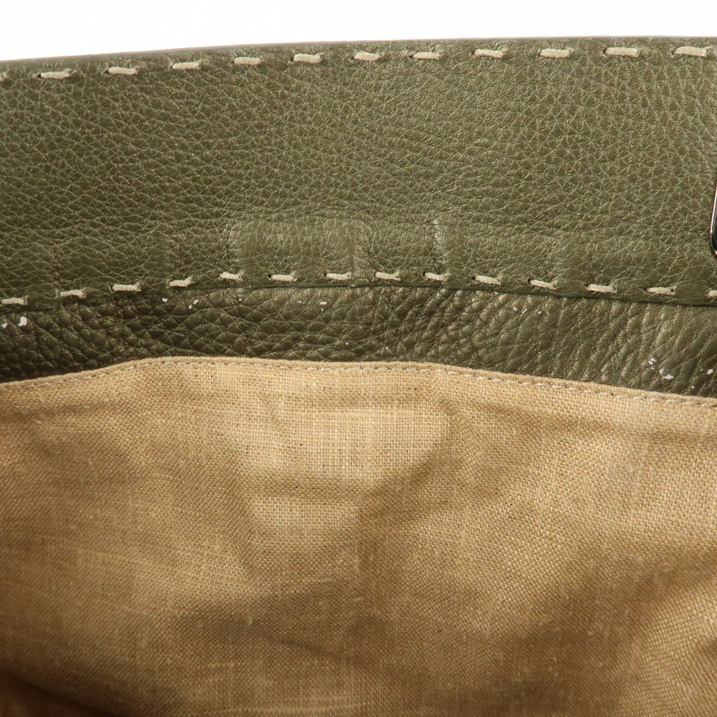 FENDI Selleria Leather Tote Bag Shoulder Bag Khaki 8BN155
