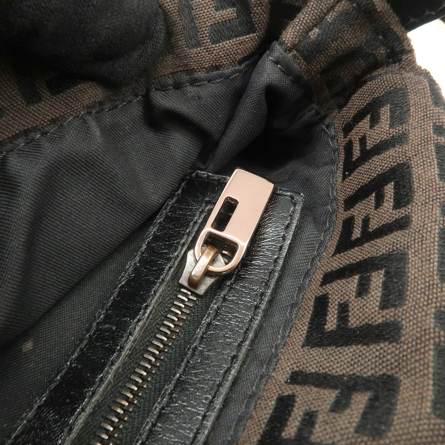 FENDI Mamma Baguette Canvas Shoulder Bag Brown Black 26424