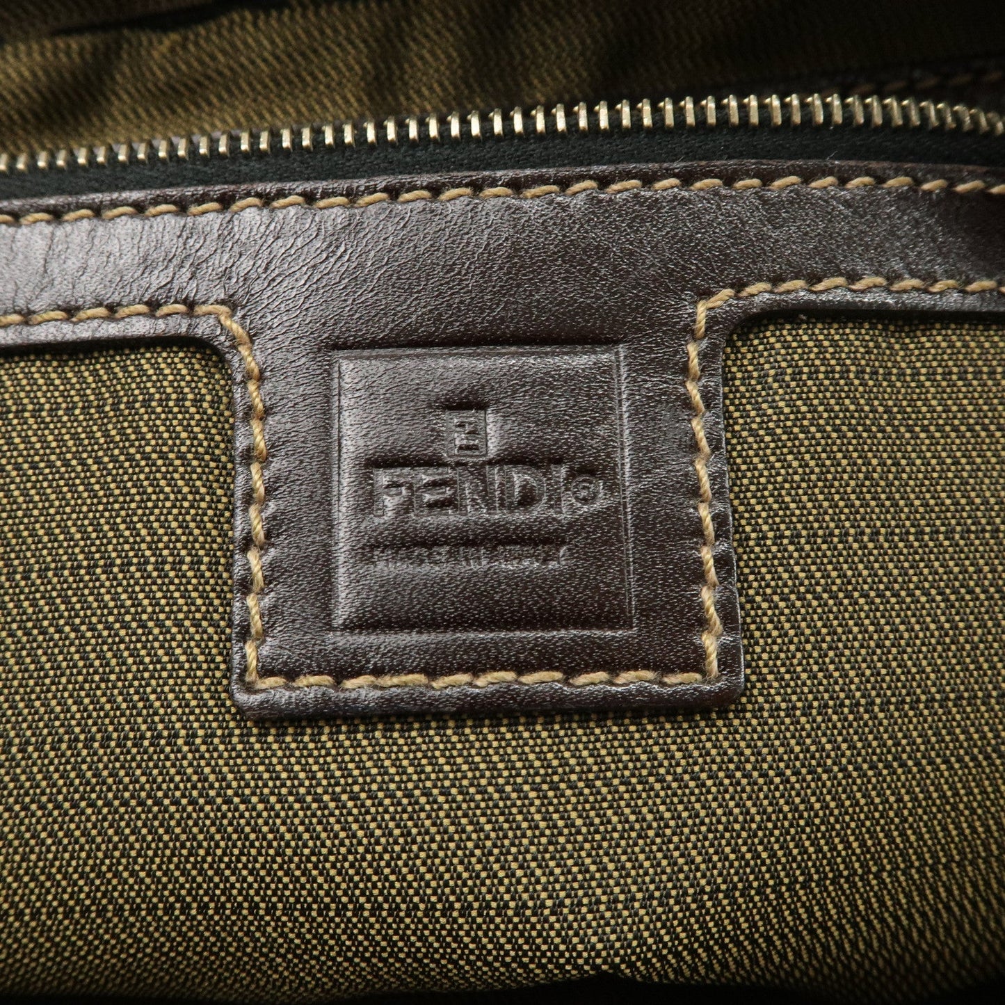 FENDI Zucca Canvas Leather Hand Bag Brown Black Gold Hardware