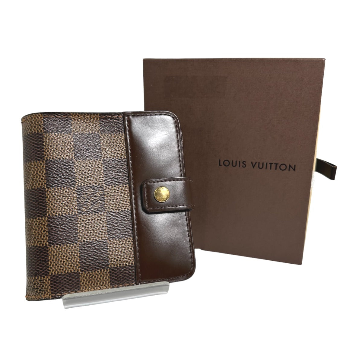 LOUIS VUITTON Bifold Wallet N61668 Damier canvas Brown Wallet with pocket zipper for cards Damier Compact zip unisex(Unisex)