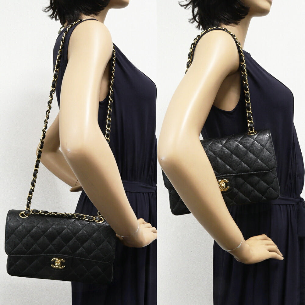 Chanel Grained Calfskin Classic Matelassé 2way Bag Black Gold Hardware Classic Flap