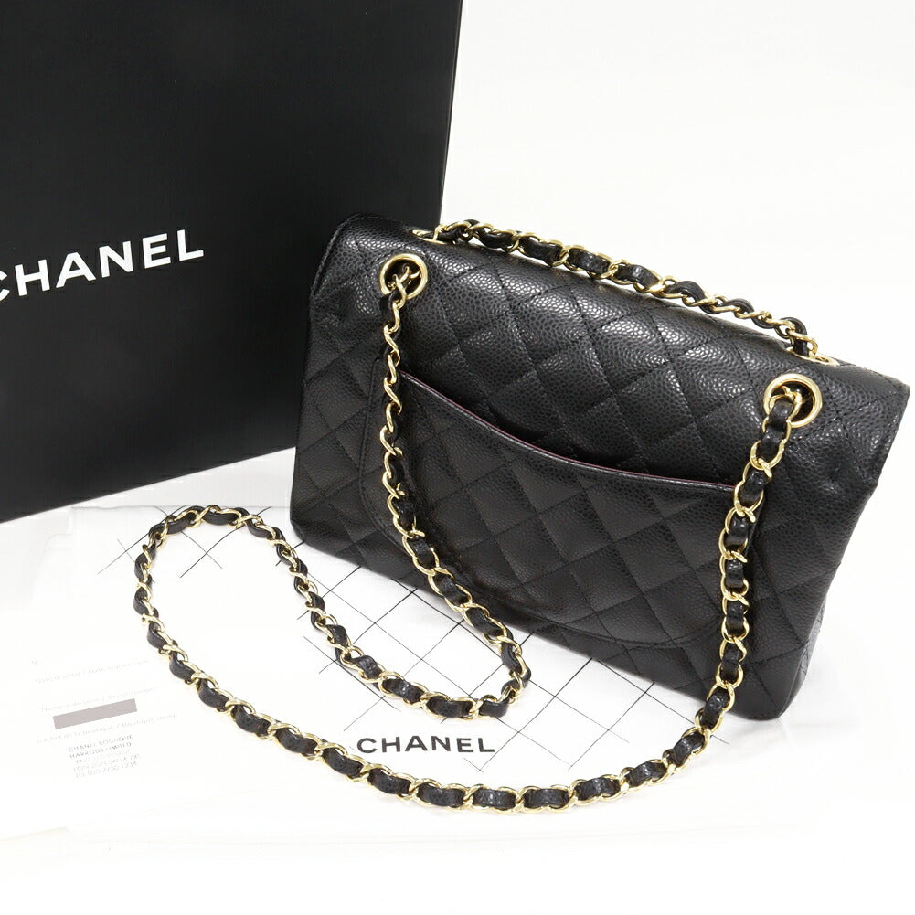 Chanel Grained Calfskin Classic Matelassé 2way Bag Black Gold Hardware Classic Flap