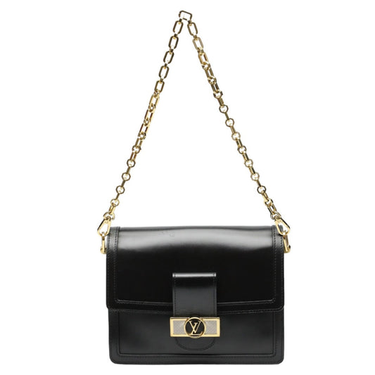 LOUIS VUITTON Shoulder Bag Calf leather Noir Chain LV Lock Dauphine MM Women