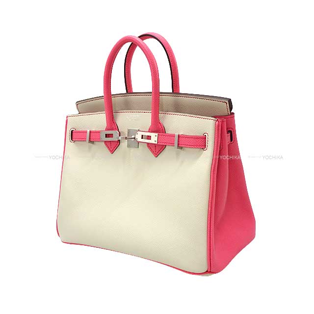 HERMES Handbag Birkin25 Personal order with initials engraved Craie/ Rose Azalee Veau Epsom Mat Silver HW Stamp