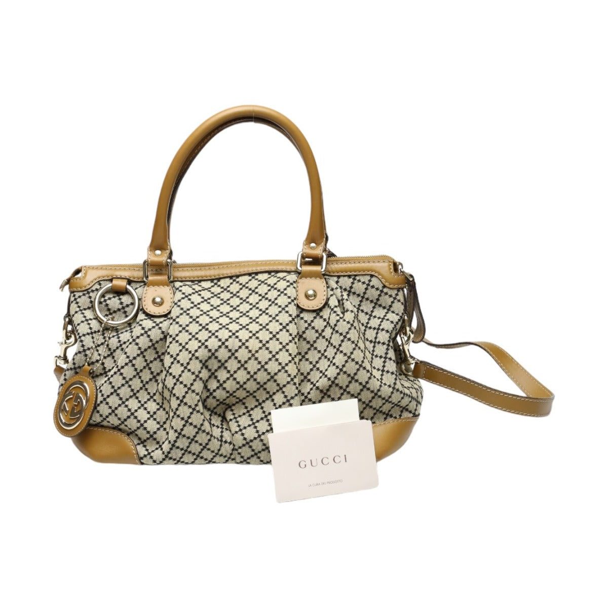 GUCCI Tote Bag 247902 canvas Beige x brown 2WAYShoulder Bag Diamante Women