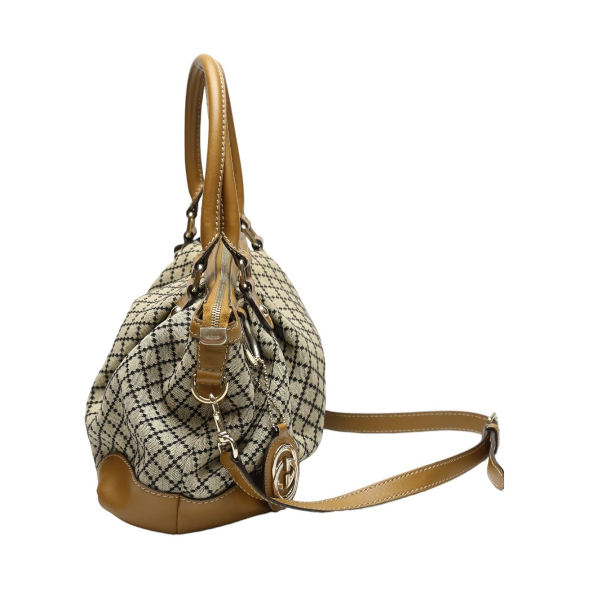 GUCCI Tote Bag 247902 canvas Beige x brown 2WAYShoulder Bag Diamante Women