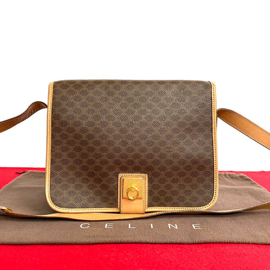 CELINE Shoulder Bag Leather, PVC Brown Macadam Blason Triomphe Pattern Women