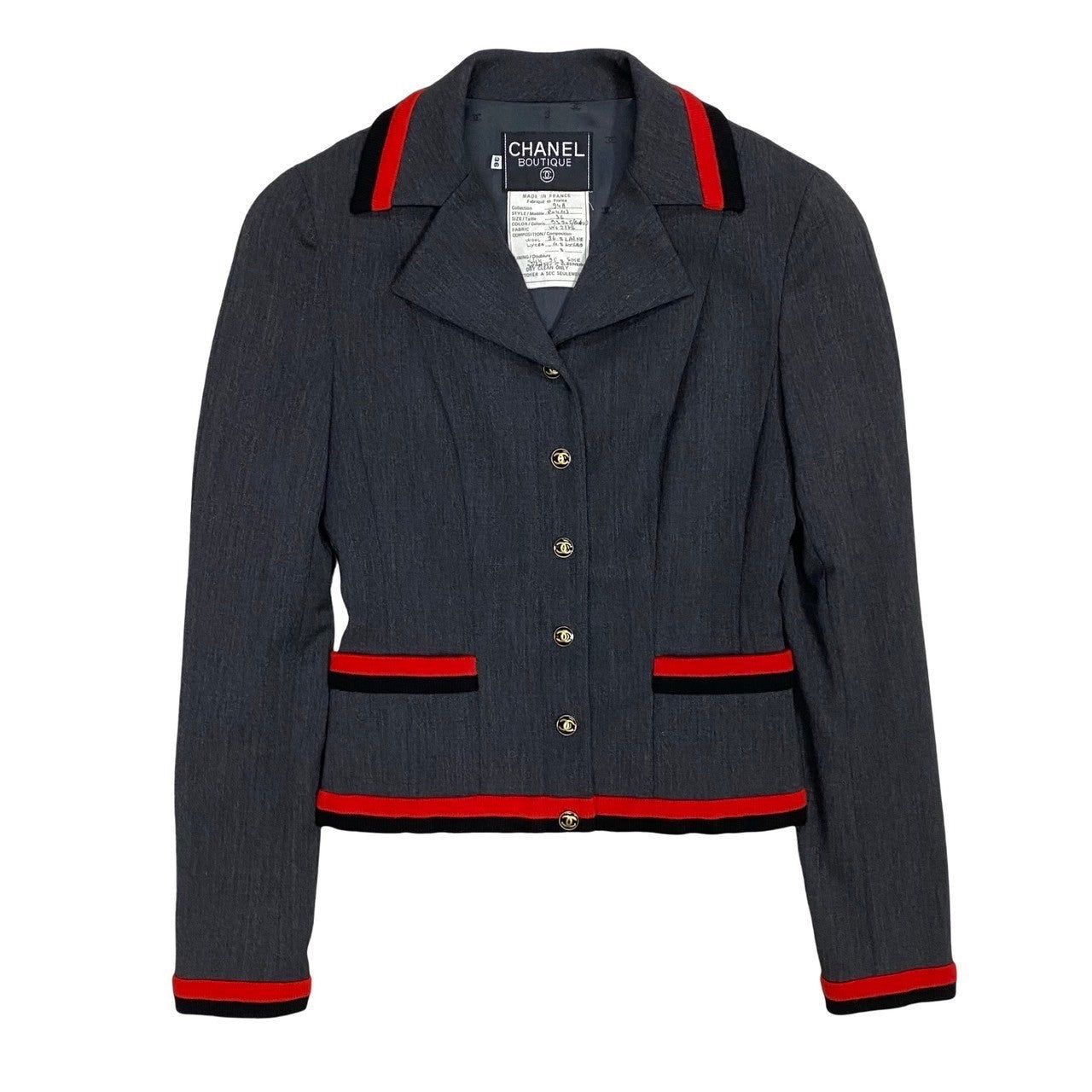 CHANEL tailored jacket Silk, Polyurethane gray COCO Mark Women 36