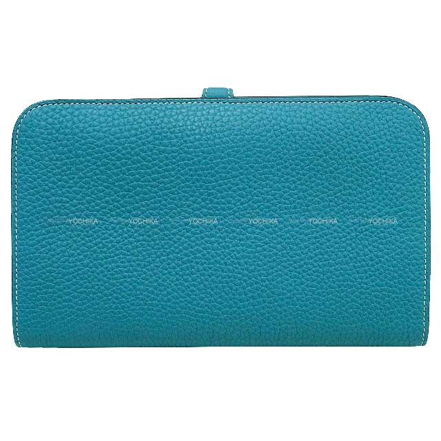 HERMES long wallet Dogon GM Bleu Jean Veau Togo Silver HW Stamp ?O