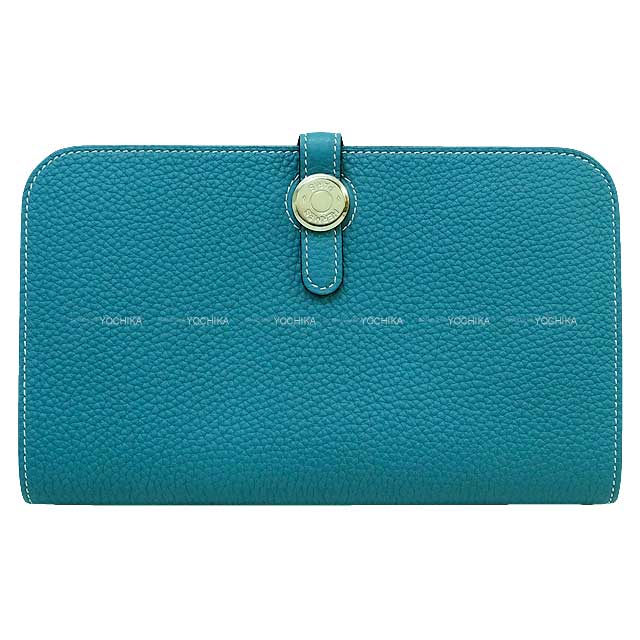 HERMES long wallet Dogon GM Bleu Jean Veau Togo Silver HW Stamp ?O