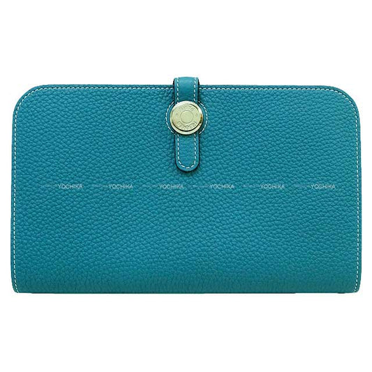 HERMES long wallet Dogon GM Bleu Jean Veau Togo Silver HW Stamp ?O